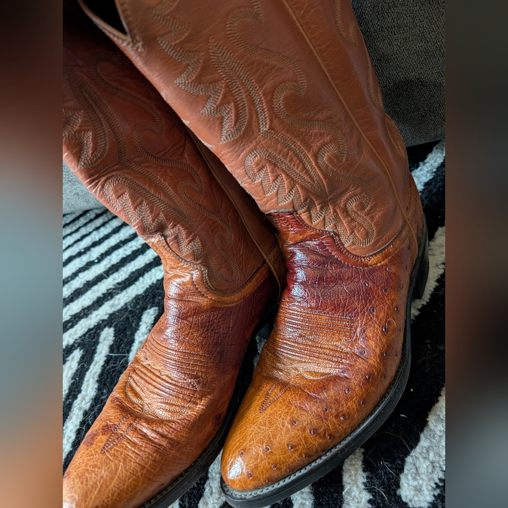 Dan Post Cowboy Boots Men’s 8D – Genuine Ostrich Leather Vamp - Picture 5 of 9